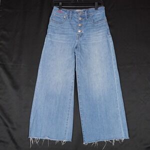 Madewell Wide-Leg Crop Jeans Womens 27 Blue Button Fly Raw Hem Denim High Rise